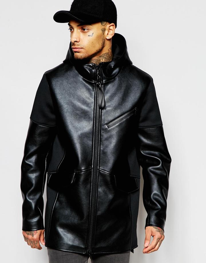 Dark Future Faux Leather Parka In Black - Black