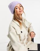 Asos Design Waffle Knit Beanie In Lilac-purple