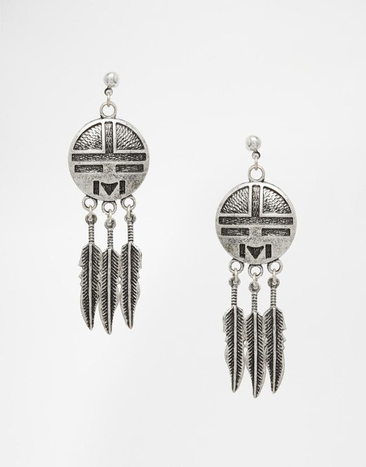 Asos Triple Feather Catcher Earrings - Silver