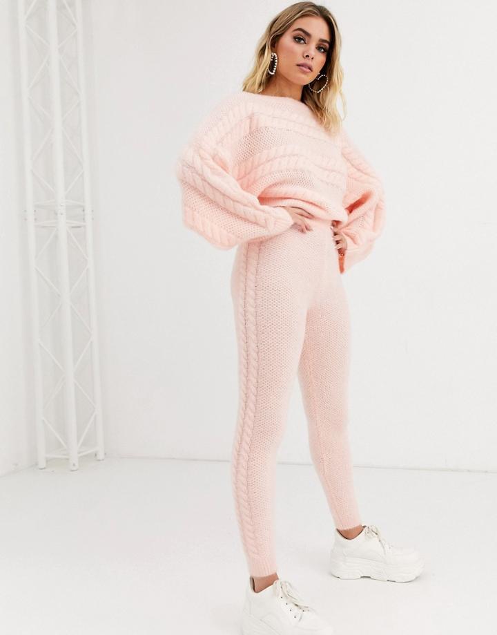 Asos Design Two-piece Jogger In Super Fluffy Yarn-pink