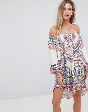Island Stories Off Shoulder Beach Dress - Multi
