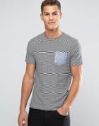 Brave Soul Fine Stripe Pocket T-shirt - Navy