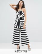 Asos Tall Jumpsuit In Structured Stripe With Knot And Drape Detail - Multi