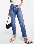Asos Design High Rise Farleigh 'slim' Mom Jeans In Authentic Midwash-blues