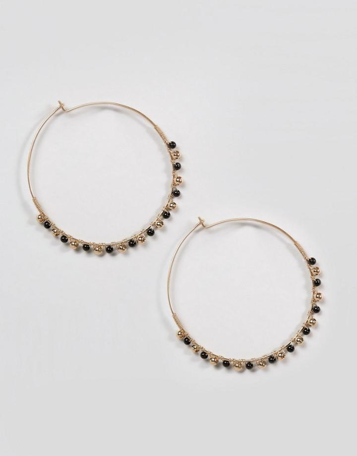Nylon Beaded Hoop Earrings - Gold