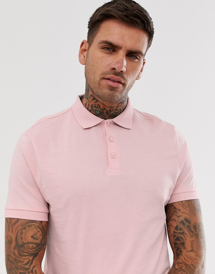 Asos Design Organic Polo In Jersey - Pink