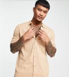 Asos Design Midweight Knitted Button Through Polo In Light Brown