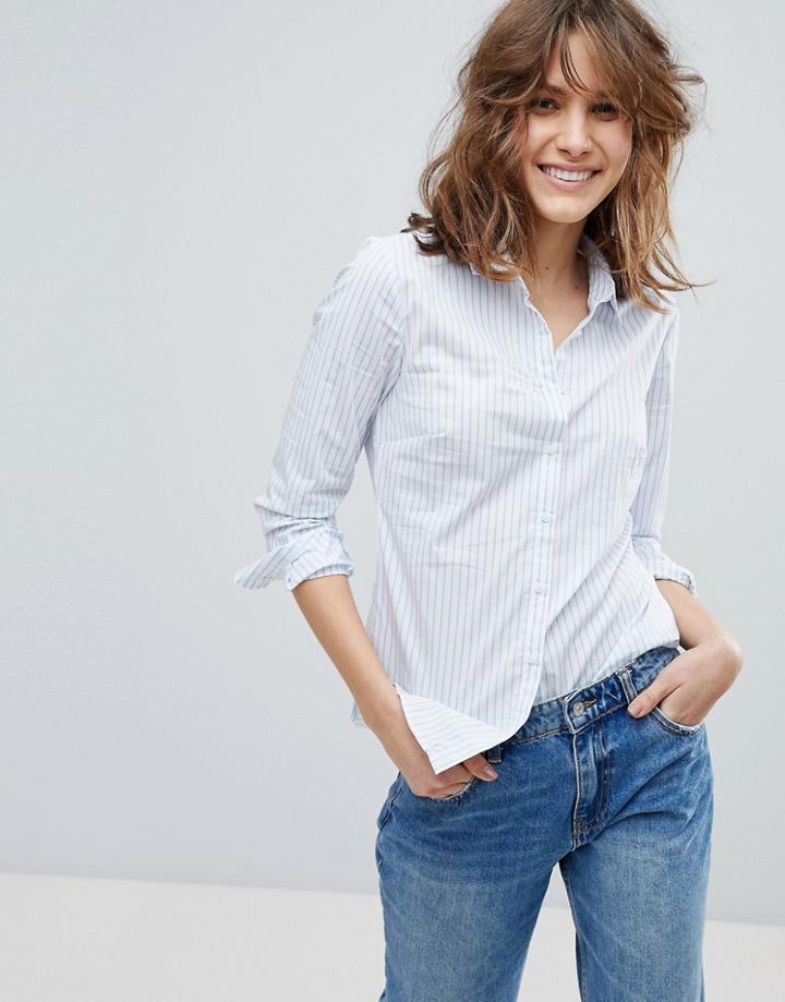 Stradivarius White Based Stripe Shirt - Blue
