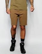 Criminal Damage Sweat Shorts With Distressing - Khaki