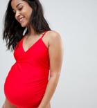 Wolf & Whistle Maternity Wrap Swimsuit In Red B-f Cup