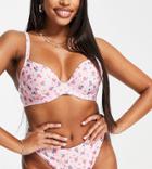 Peek & Beau High Leg Bikini Bottom With Ring Detail In Pink Floral