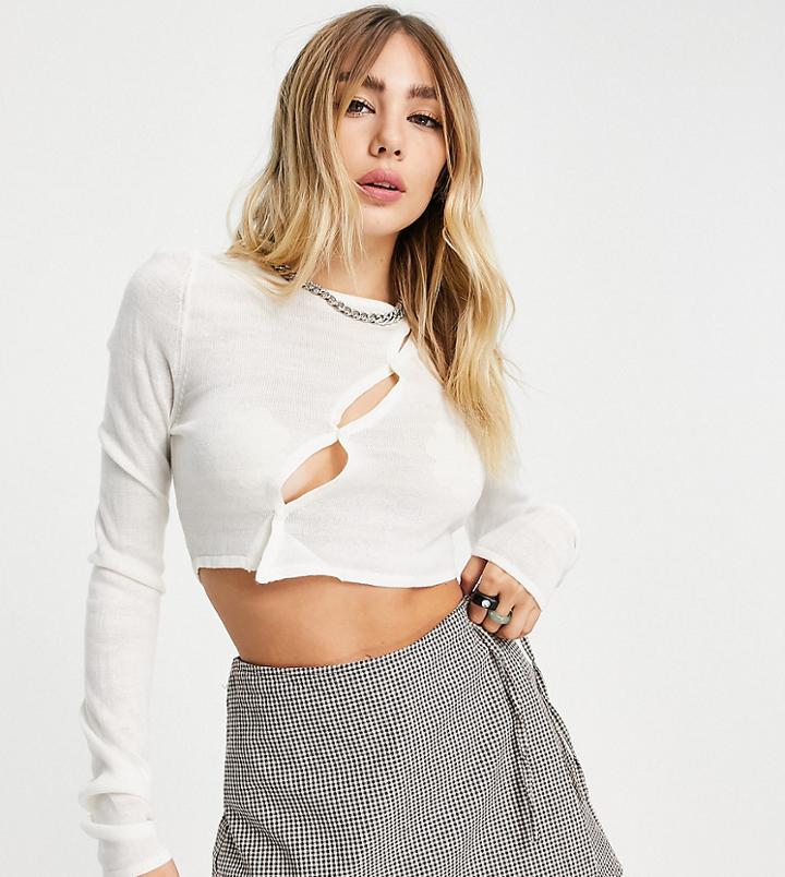 Collusion Asymmetric Cardigan In Ecru-white