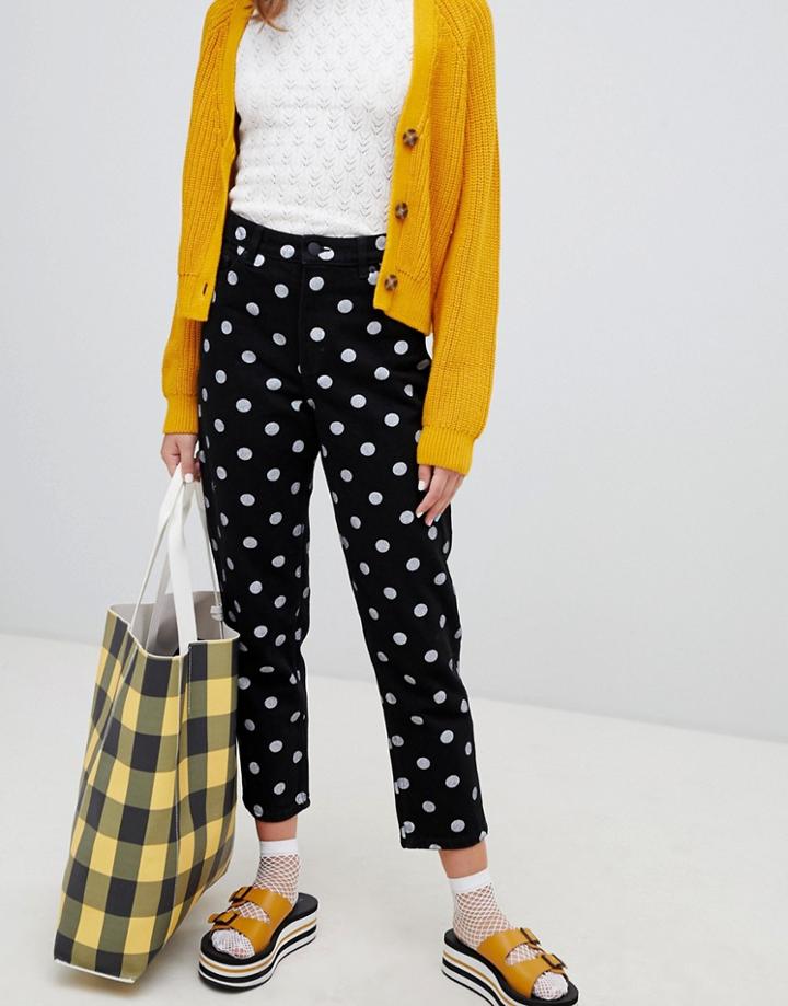 Monki Polka Dot Straight Mom Jeans - Black