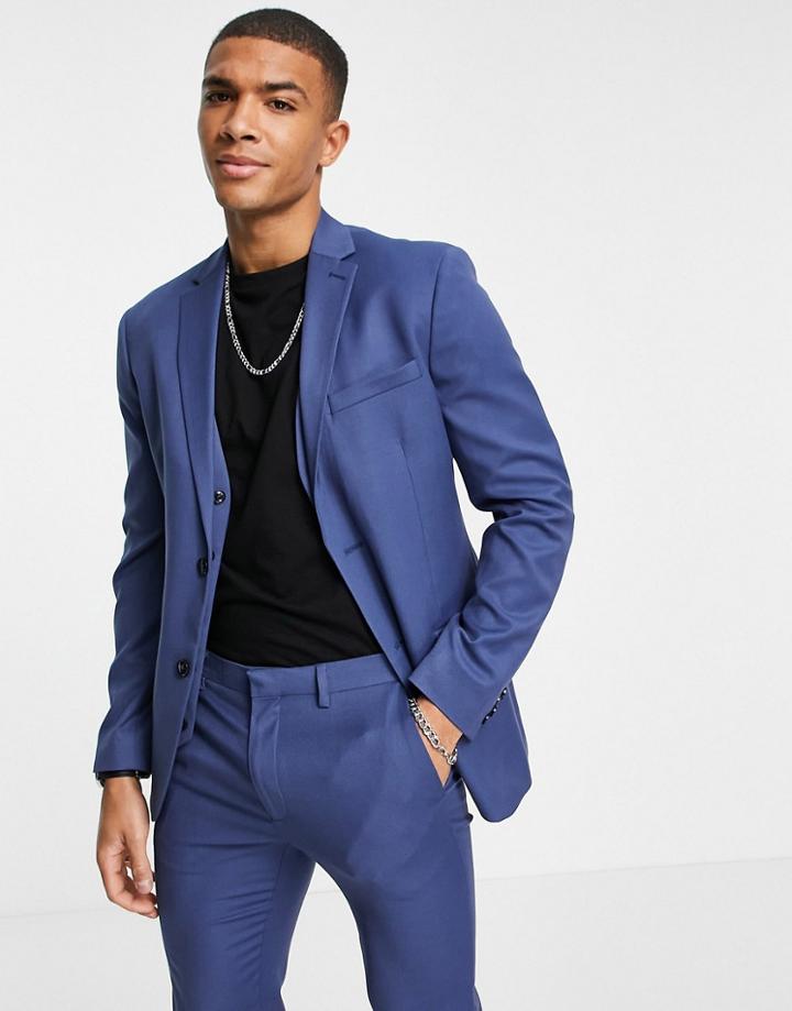 Topman Skinny Single Breasted Suit Jacket In Blue-green