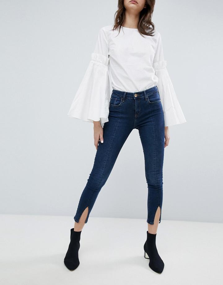 River Island Amelie Split Front Skinny Jeans-blue