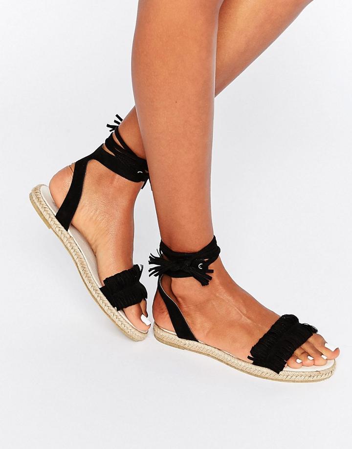 Asos Jace Fringe Espadrille Sandals - Black