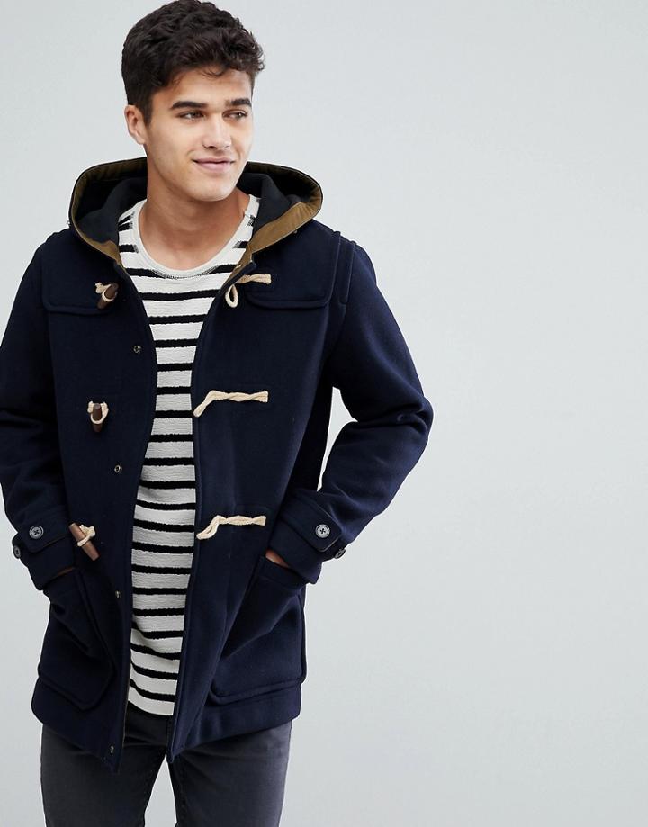 Jack & Jones Vintage Duffle Coat With Fleece Back Wool - Navy