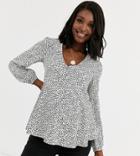 New Look Maternity Puff Sleeve Button Down Top In Black Floral