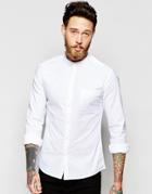 Asos Skinny Oxford Shirt In White With Grandad Collar And Long Sleeves - White