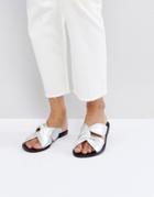 Asos Fave Leather Knot Mule Sandals - Silver