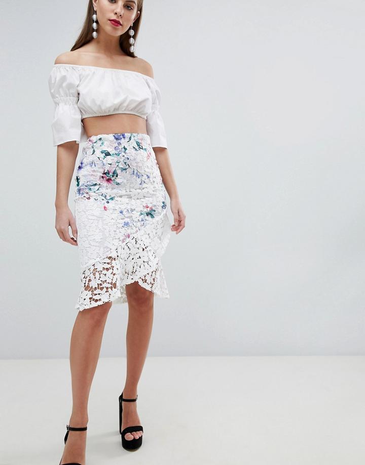 Lipsy Printed Lace Midi Skirt - Multi