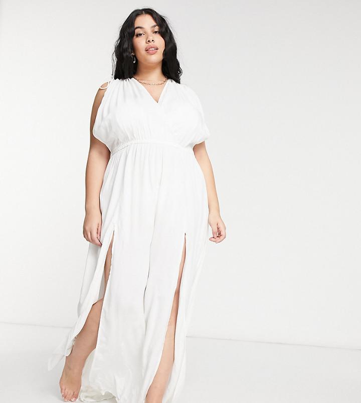 Asos Design Curve Gathered Detail Maxi Beach Dress In White