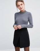 Oasis Beaded High Neck Knitted Sweater - Gray