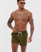 Asos Design Swim Shorts In Khaki Short Length - Green