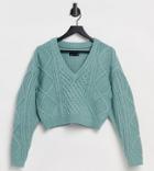 Asos Design Tall Crop Sweater With Cable Detail In Sage-green