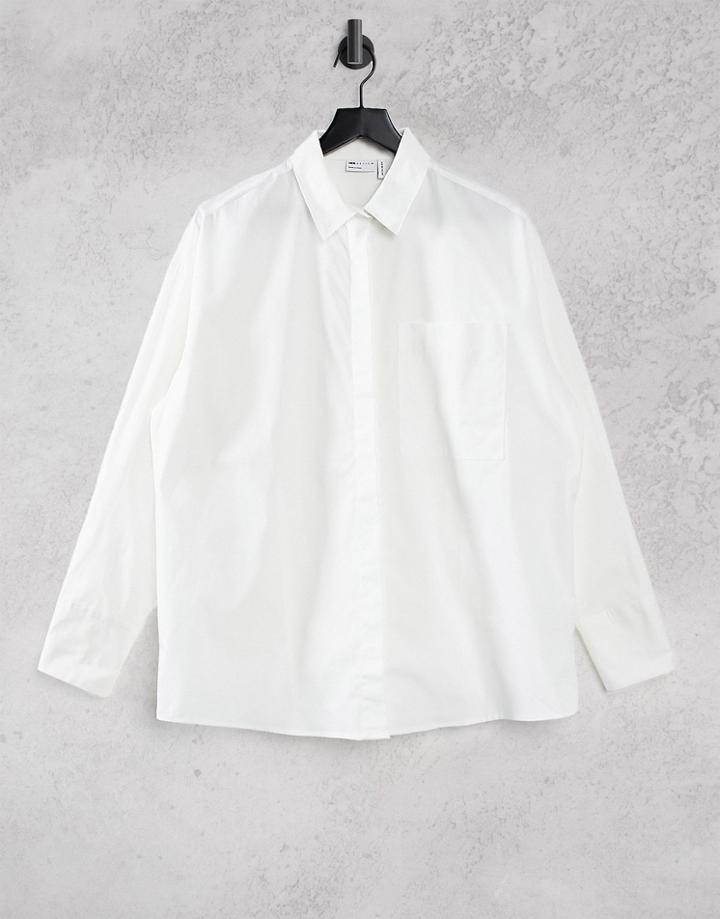 Asos Design Fuller Bust Long Sleeve Boyfriend Shirt In Cotton In White