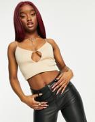 Fashionkilla Cut Out Thin Strap Crop Top In Sand-brown