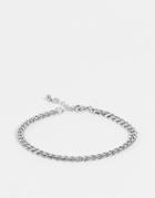 Asos Design Stainless Steel Flat Curb Chain Bracelet In Silver Tone