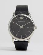 Emporio Armani Slim Leather Watch In Black Ar2500 - Black