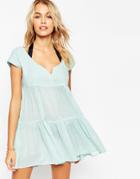 Asos Tiered Smock Beach Dress - Blue