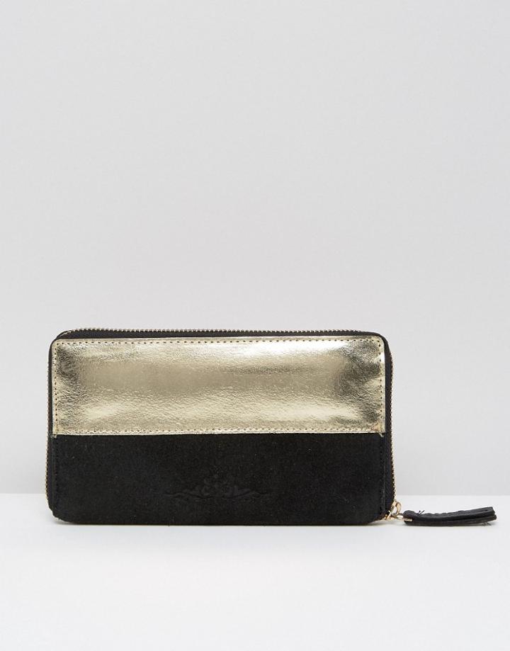 Urbancode Leather Purse With Metallic Panel - Black