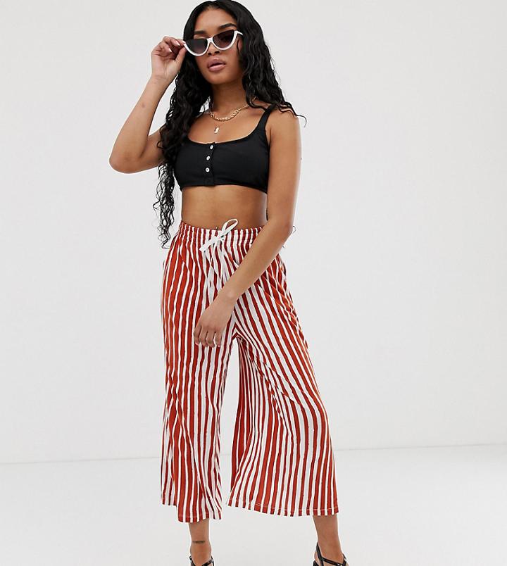 Asos Design Petite Cropped Drawstring Pants In Natural Stripe - Multi