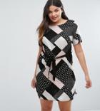 New Look Curve Graphic Print Belted Tunic Dress - Pink
