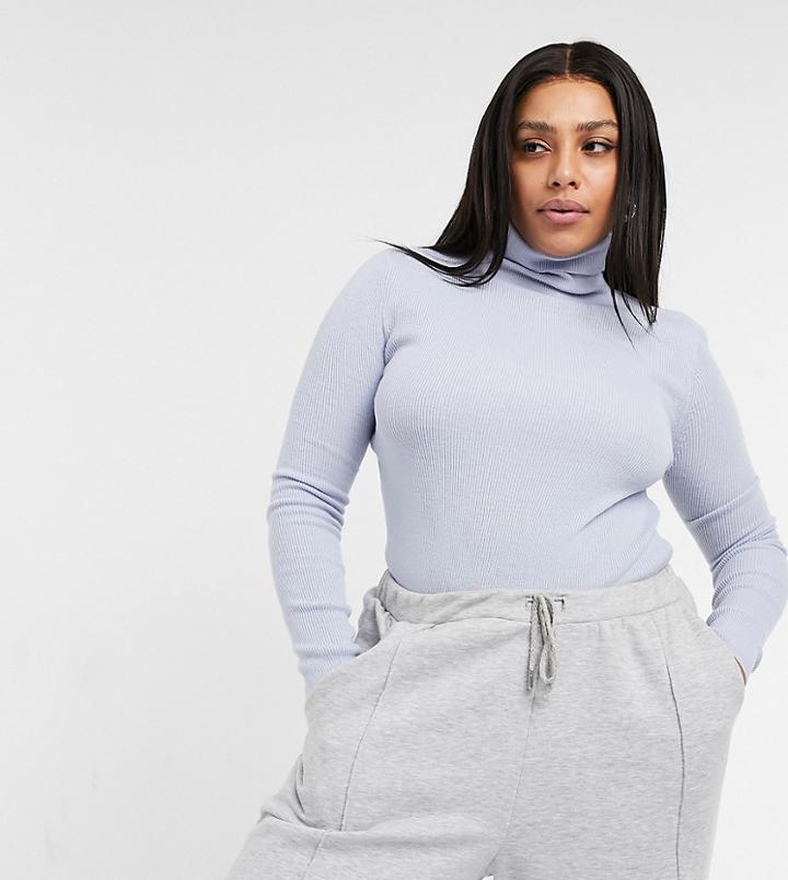 Collusion Plus Ribbed Roll Neck Sweater In Blue-blues