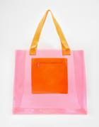 Echo Clear Tote Beach Bag With Pocket - Hot Pink