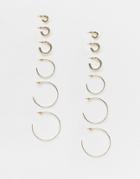 Asos Design Pack Of 6 Hoop Earrings In Thin And Thick Designs In Gold Tone