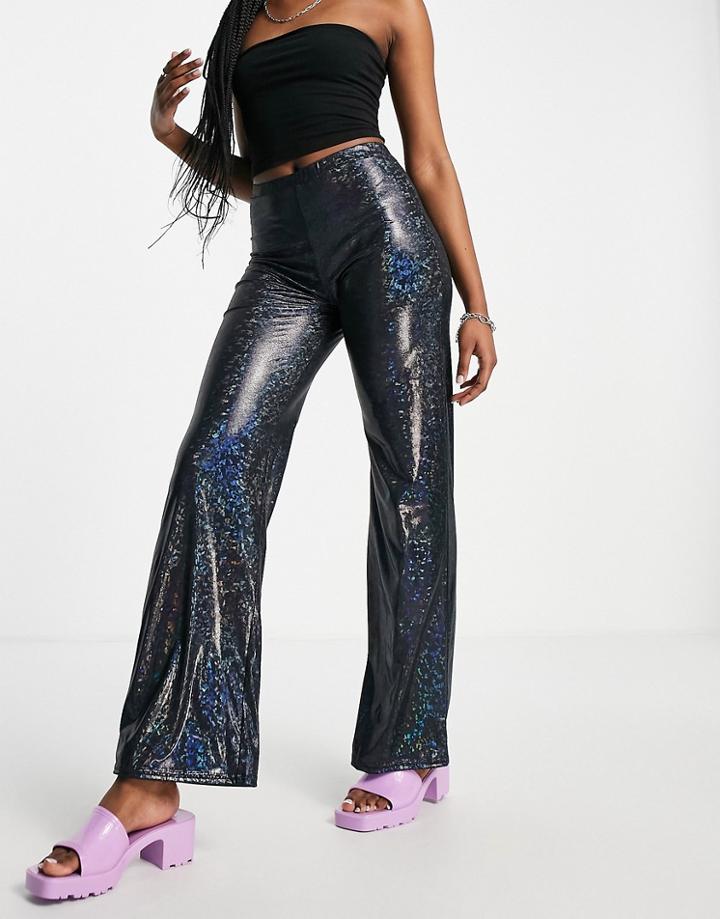 Asos Design Dad Pants In Holographic Black