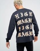 Hnr Ldn High Magic Back Print Long Sleeve Top - Black