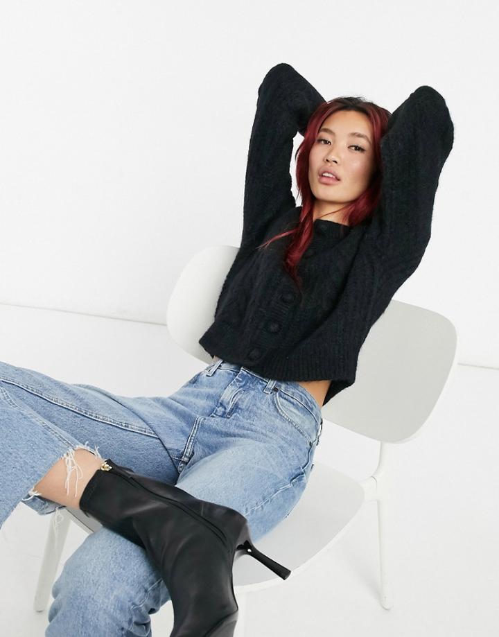 & Other Stories Cable Knit Cardigan In Black