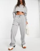 Topshop Straight Leg Sweatpants With Leg Rip In Gray