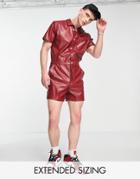 Asos Design Short Boilersuit In Red Leather Look