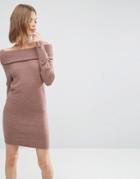 Asos Sweater Dress With Off Shoulder - Pink