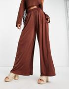Asos Design Mix And Match Slinky Jersey Wide Leg Beach Pants In Brown