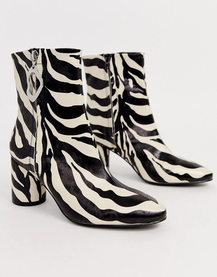 Asos Design Charlotte Feature Zip Smart Boots In Zebra - Multi