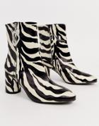 Asos Design Charlotte Feature Zip Smart Boots In Zebra - Multi