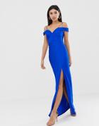 Ax Paris Strappy Maxi Dress With Side Split - Blue